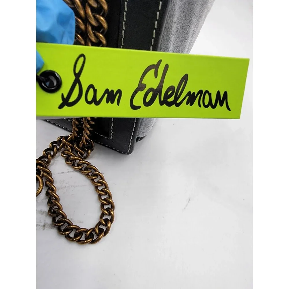Sam Edelman Dallie Flap Crossbody Bag Women's Black Chain Strap Back Zipper - Picture 14 of 15
